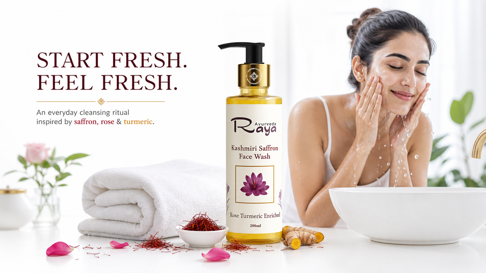 Morning freshness ritual using Raya Ayurveda Kashmiri Saffron Face Wash
