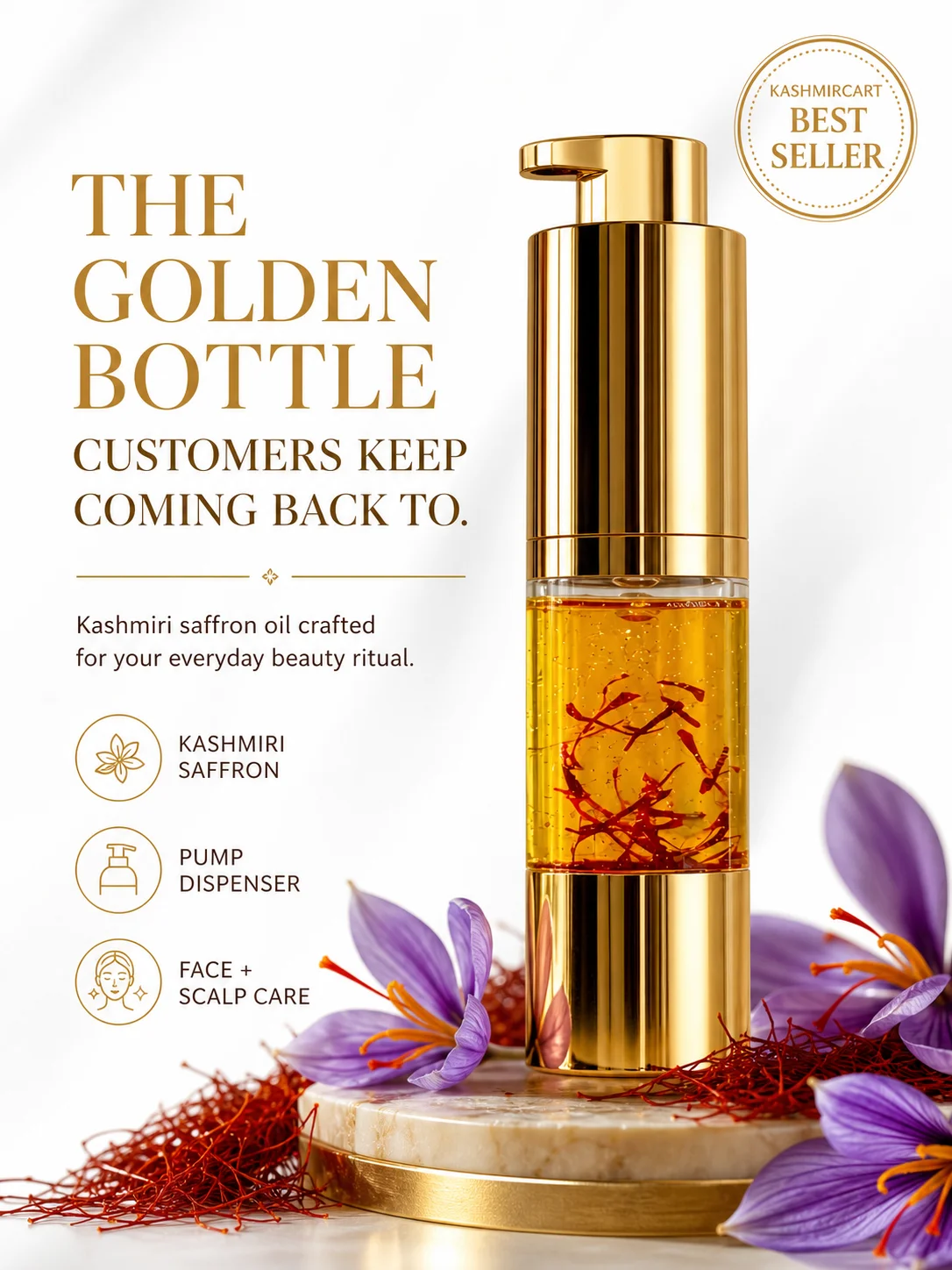 Kashmiri Saffron Oil 40ml | Pure Saffron Facial & Scalp Oil for Women & Men