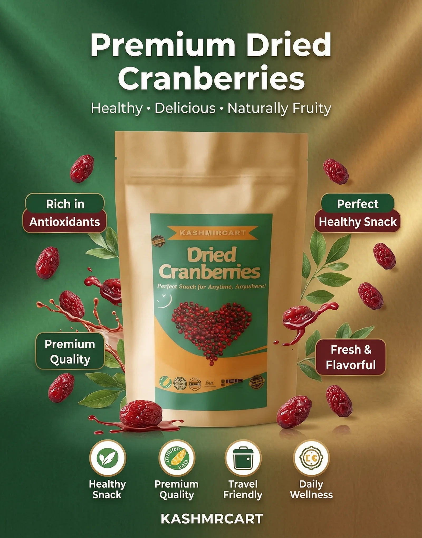 Premium Dried Cranberries - Healthy Antioxidant Rich Snack | KASHMIRCART