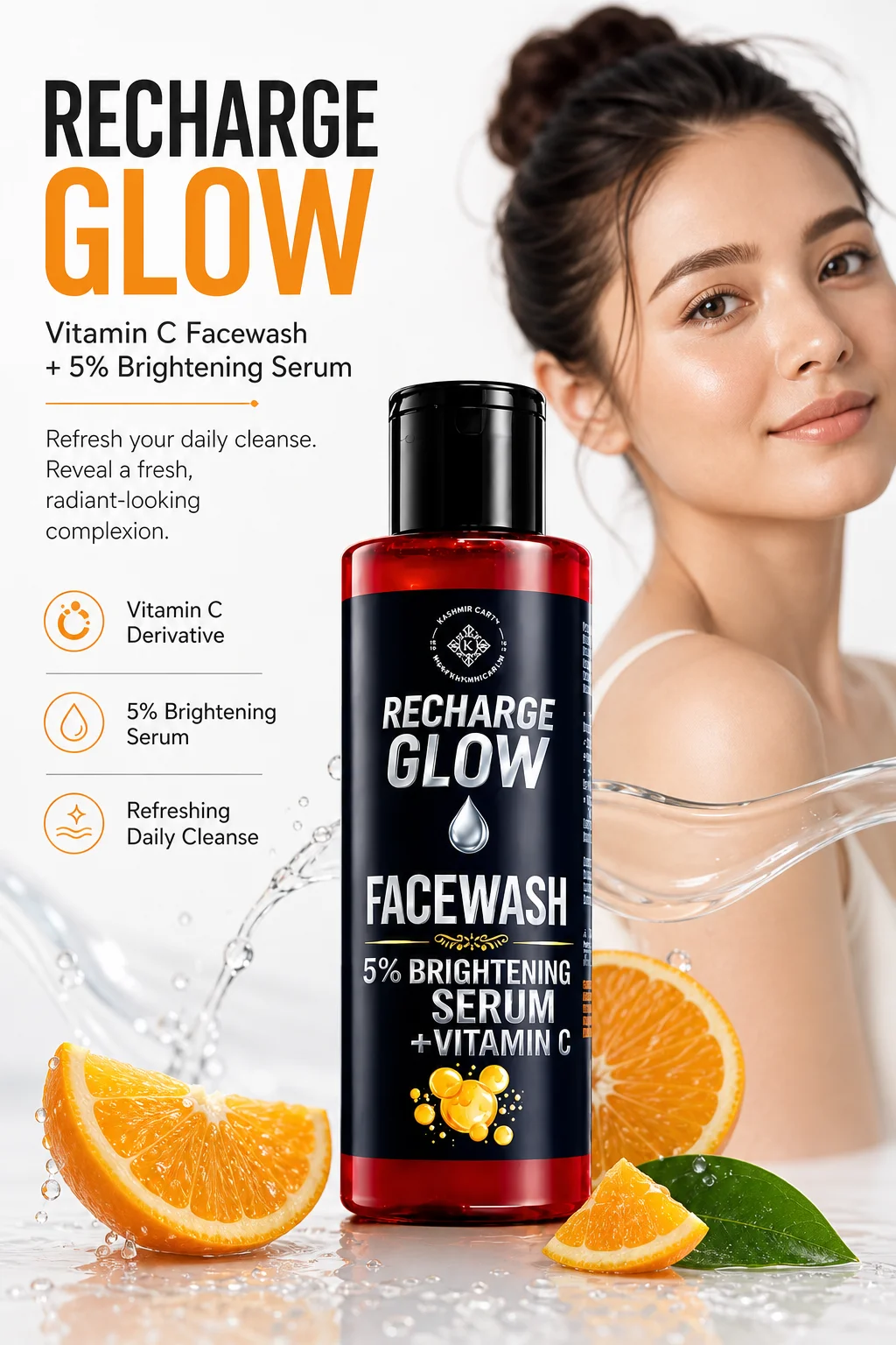 Recharge Glow Vitamin C Facewash with 5% Brightening Serum | KASHMIRCART